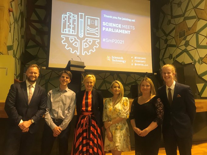 Exciton Science Representatives at the Melbourne Gala Dinner (L-R: Niki Strachan, Ben Tadgell, Katie Allen MP, Kate McGeoch, and Connor Day)